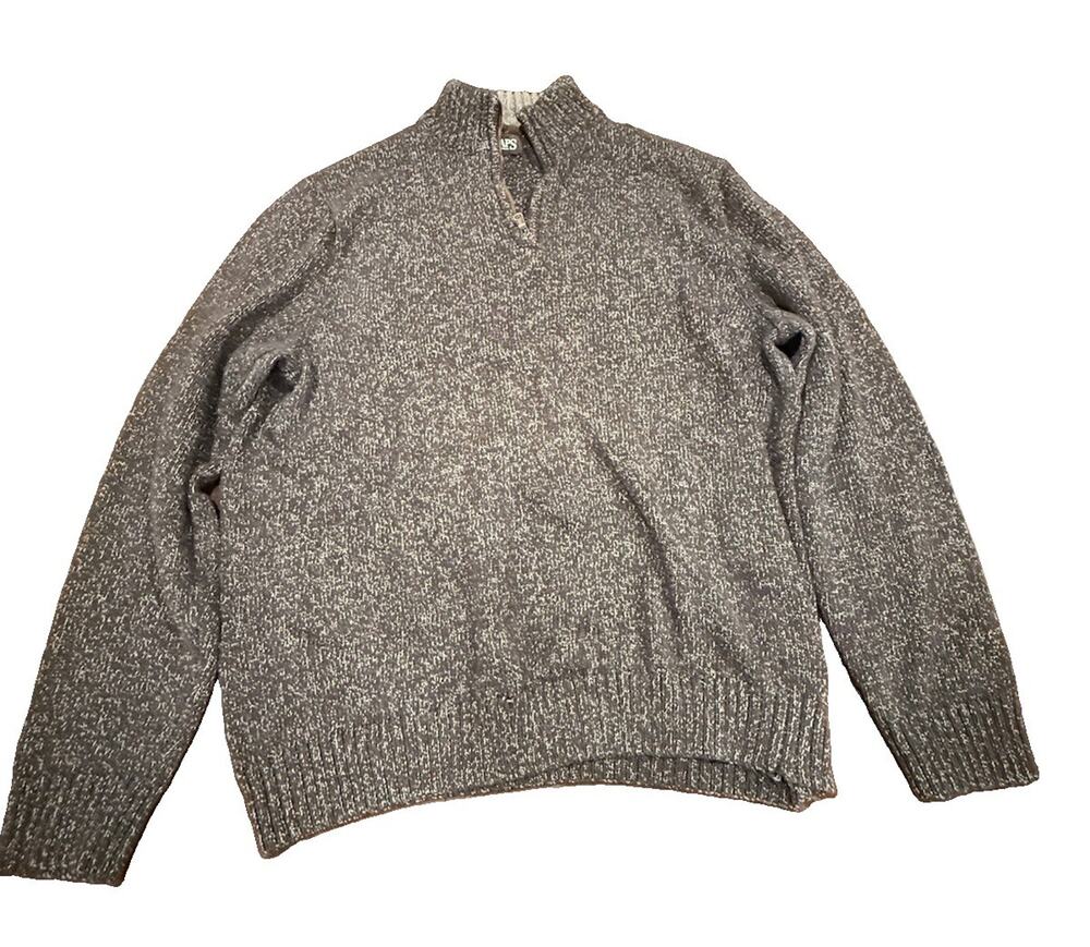 CHAPS Men’s XL Quarter Zip Sweater Gray Marled Knit Pullover Long Sleeve
